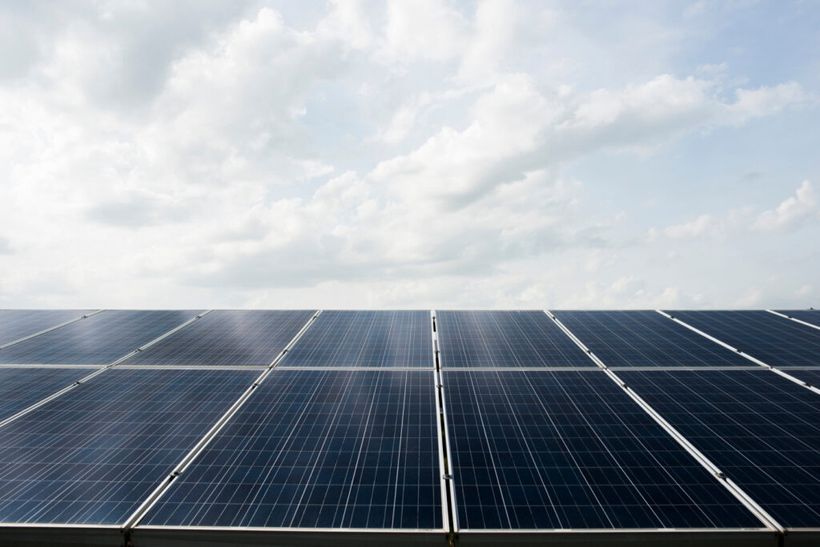 Rooftop solar panel installation close up